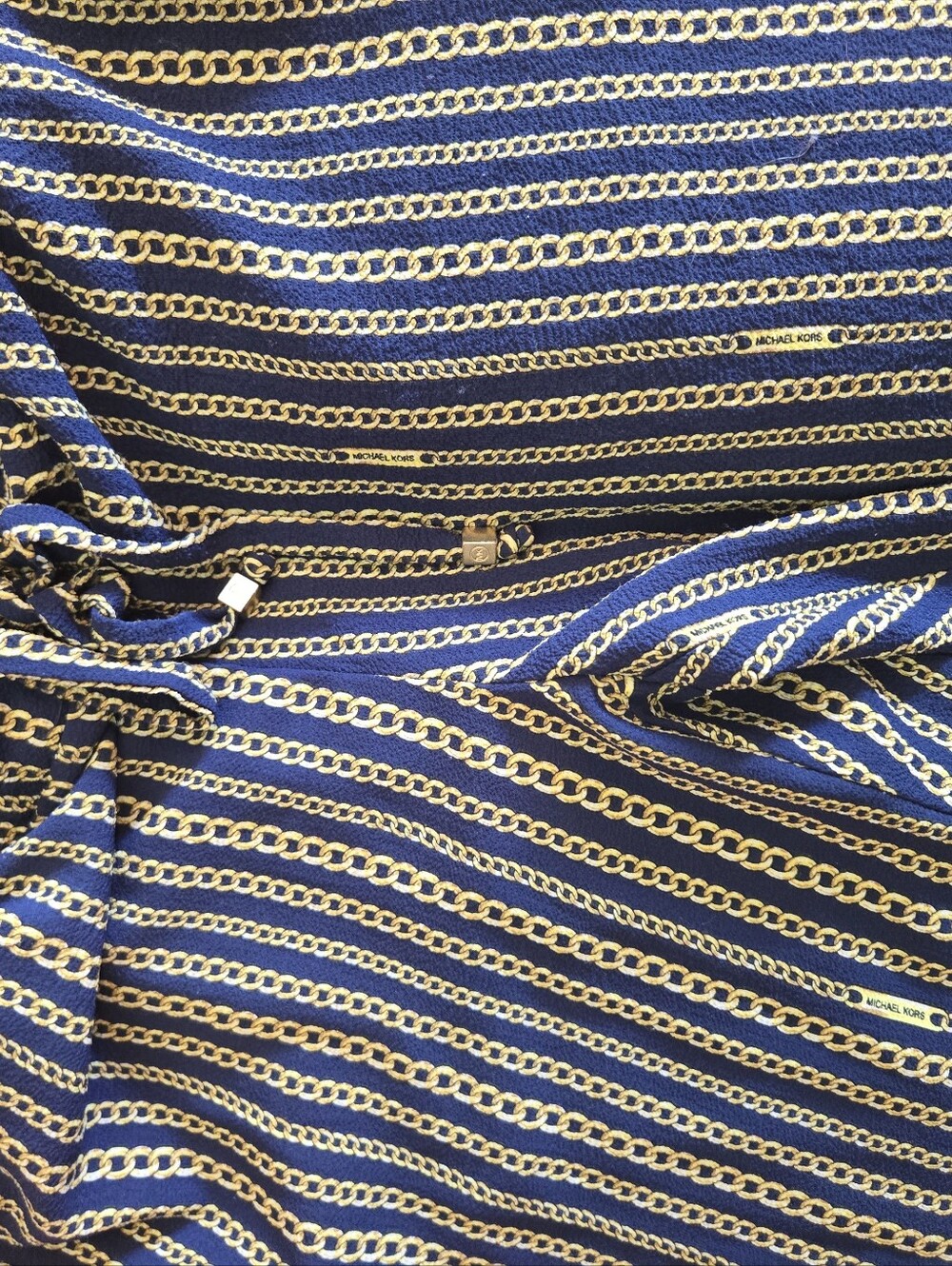 Navy & Gold Chain-Print Drawstring Pants - Picture 4 of 7